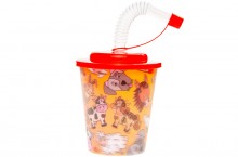 Plastic cup with a tube and a lid - farm animals ...