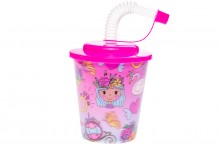 Plastic cup with a tube and a lid - 3D princess