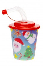 Plastic cup with a tube and lid - 3D Christmas