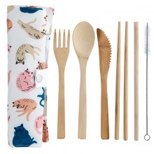 Bamboo cutlery in a case - Cats