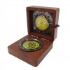 Retro compass and clock in a wooden box