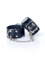 Studded leather handcuffs - black