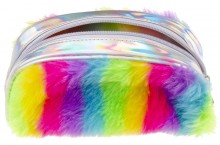 Rainbow cosmetic bag with fur