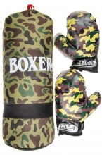 Military pattern punching bag with gloves