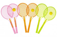 Badminton rackets, tennis with a ball