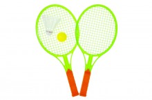 Badminton and tennis rackets with a ball