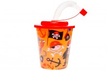 Plastic cup with a tube and a lid Pirates 3D