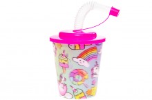 Plastic cup with a tube and a lid Unicorns 3D