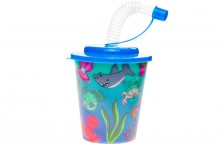Plastic cup with a tube and a lid - sea animals 3D