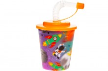 Plastic cup with a tube and a lid - space 3D