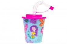 Plastic cup with a tube and a lid - 3D mermaid