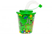 Plastic cup with a tube and a lid - 3D football