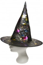 A witch's hat with rainbow patterns