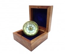 Brass lenticular compass in a wooden box
