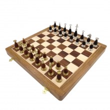 Exclusive brass and wooden chess pieces