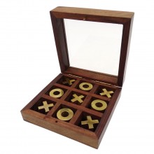 Tic-tac-toe - game in a wooden box with a glass ...