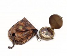 Lockable compass with chain and leather case