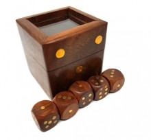 Dice game in a wooden box with a glass top