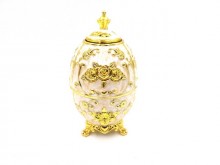 Faberge egg replica - white and gold, with a rose ...
