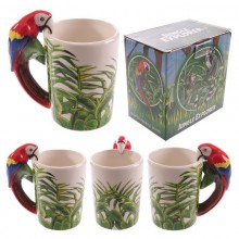A tropical cup with a parrot