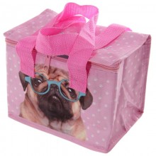 Woven thermal lunch bag, pink pug