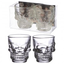 Set of two glass skull glasses
