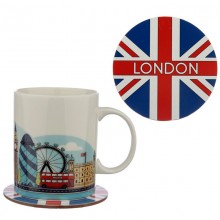 Porcelain mug London + cork stand