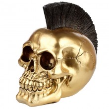Gold Punk Mohican skull figurine