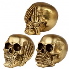 Set of 3 gold Hear No Speak No See No skulls - ...