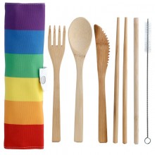 Bamboo cutlery in a case - Rainbow II