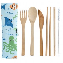Bamboo cutlery in a case - Sea life