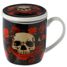 Mug with Infuser - Skulls and Roses
