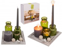Wooden stand with candlesticks - green and gray