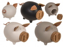 Piggy bank with a cork in its nose