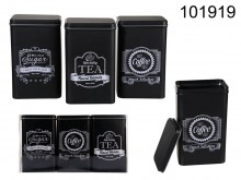 Set of Tin Boxes for Coffee, Tea and Sugar