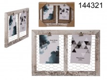 Wooden frame for 2 photos with a metal mesh