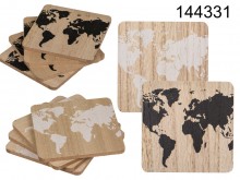 Wooden pads under the cups pattern world map (4 ...