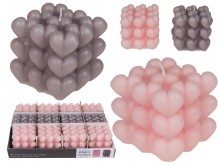 Candle cube made of bubble hearts - pink or gray