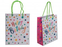 Birthday gift bag with polka dots - 18 x 8 x 23 cm
