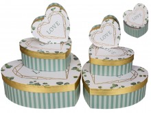 Set of 6 Love boxes - green and gold hearts