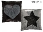 Dekoracyjna poduszka srebrno-czarna serce i gwiazda