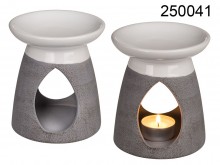 Gray and white oil burner with a teardrop