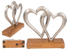 Decoration on a wooden base - two hearts