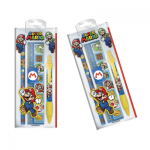 Postacie Super Mario: ołówek, linijka, gumka temperówka długopis - zestaw w etui