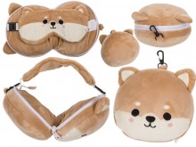 Plush travel pillow and eye mask - Shibu Inu dog