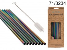 Metal drinking straws with a brush rainbow