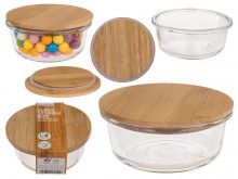 Glass storage box with wooden lid 410 ml
