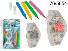 Paintable LED unicorn watch with felt-tip pens