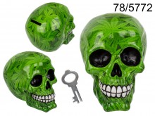 Money Box skull with marijuana leaf