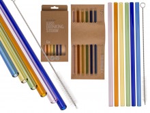 Glass colored drinking straws with a brush
